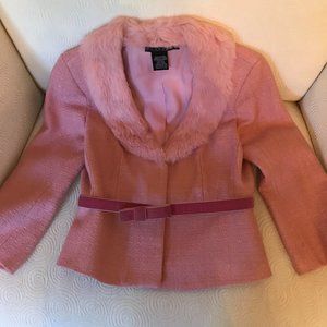 Gorgeous Pink Fur Collared Jacket - Laundry by Shelli Segal Size 8